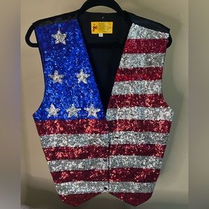 Vintage Fashion Fantasy American Flag Vest LARGE USA Sequin 4th July Patriotic